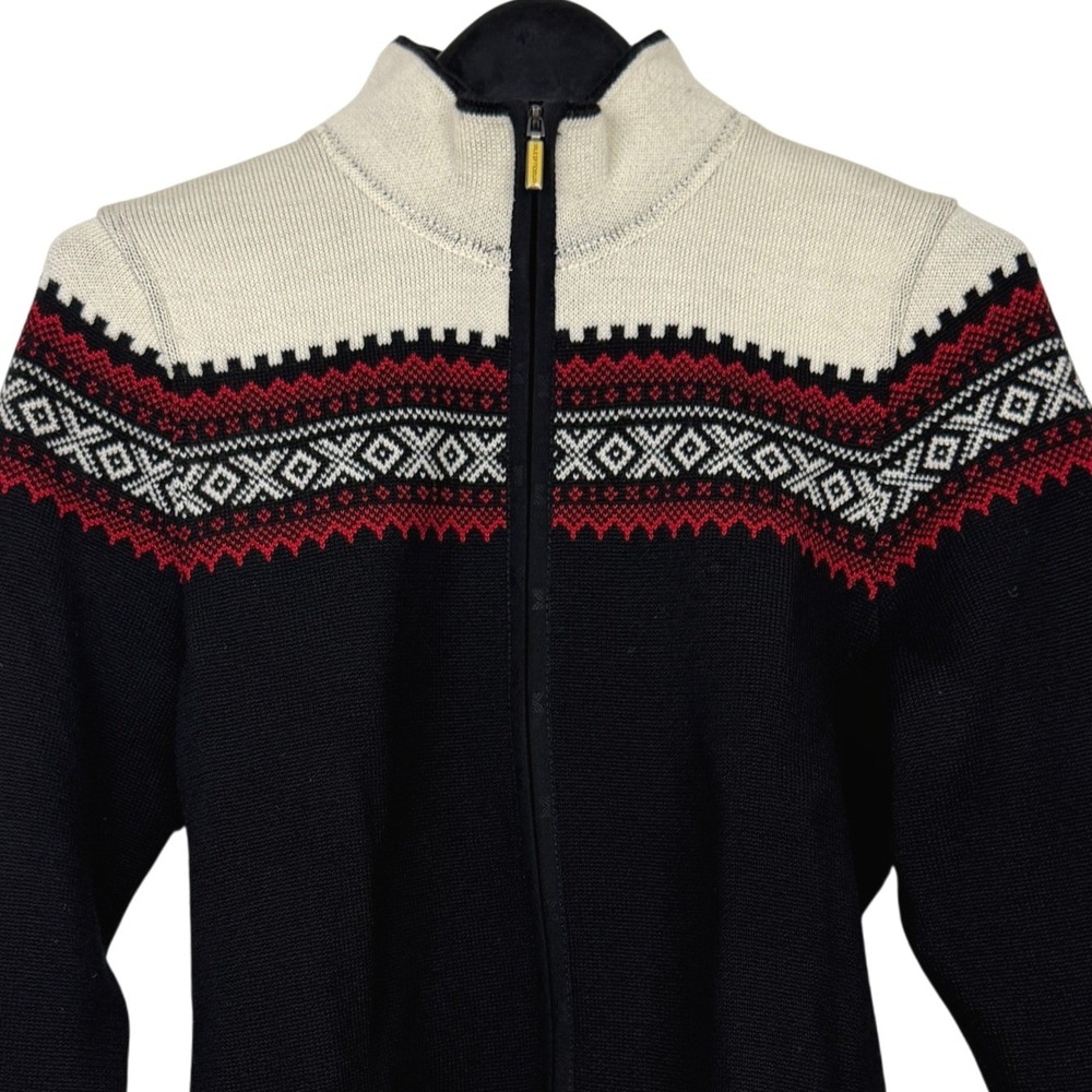Dale of Norway Full Zip CARDIGAN Womens M Wool Black Red White Fair Isle Nordic